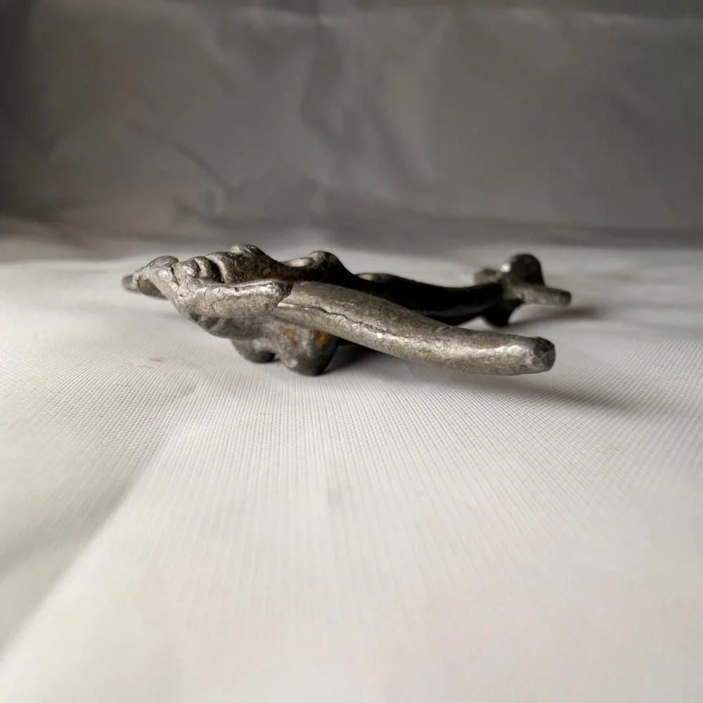 Vtg WW2 Airplane Cast Metal Toy Fighter Style 2 Inch Silver Miniature Propeller